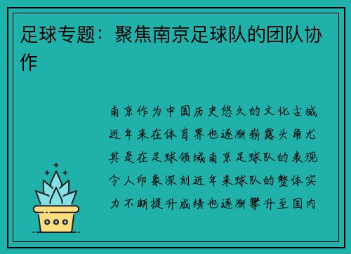 足球专题：聚焦南京足球队的团队协作