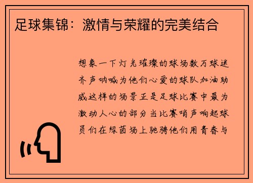 足球集锦：激情与荣耀的完美结合