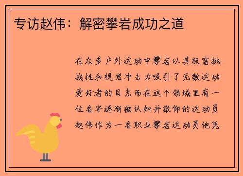 专访赵伟：解密攀岩成功之道